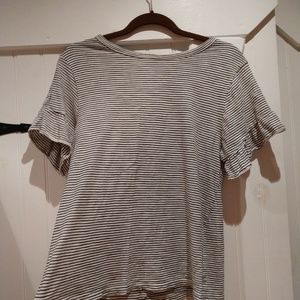 Striped Ruffled Sleeve Blouse